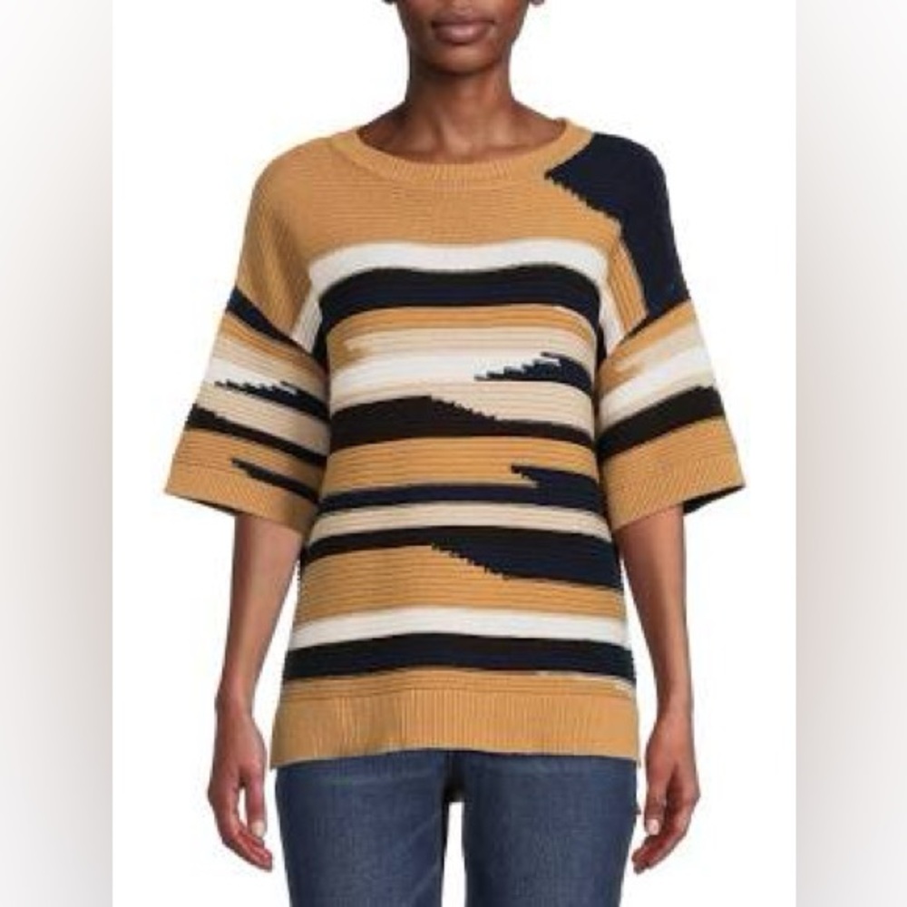 Time and Tru Women's Textured Knit Pullover Sweater with Short Sleeves